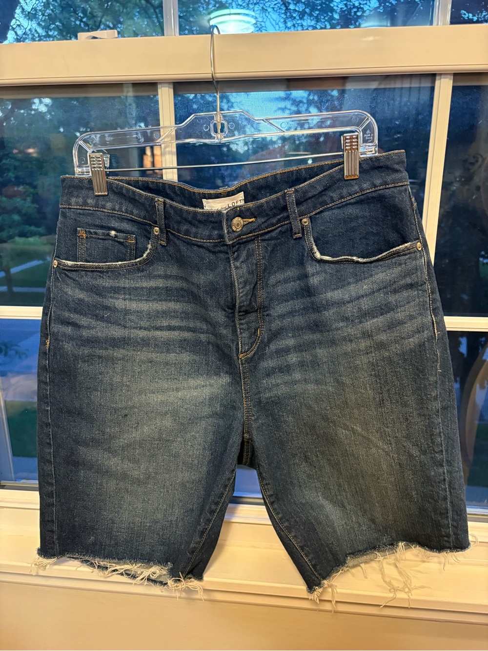 LOFT Medium Blue Frayed-Hem Cut-Off Denim Shorts, Size 12 (Excellent Condition!)
